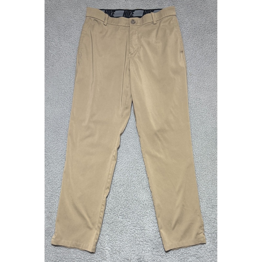 Nike Golf Standard Fit Flat Front Dri Fit Pants Beige Mens 32x31 AJ5489-247